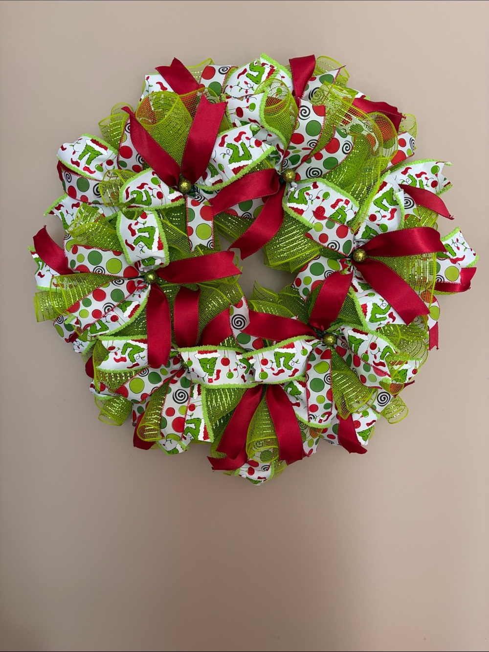 Holiday Ribbon Wreath in Green & Red - Unbranded